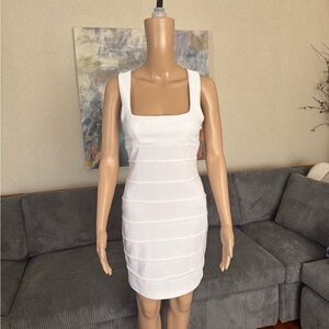 Hugo Buscati White Square Neck Bodycon Mini Dress